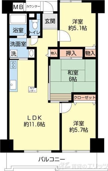 グランベール桃山台(3LDK/5階)の間取り写真
