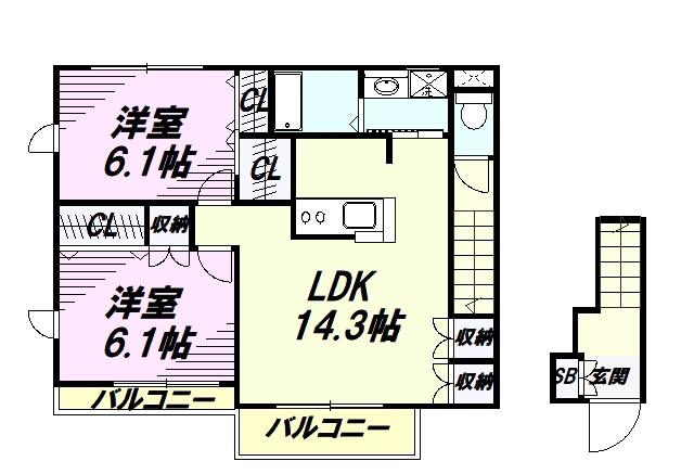 T-HOUSE(2LDK/2階)の間取り写真