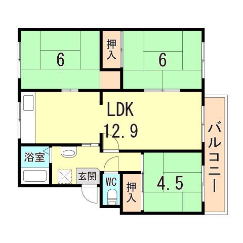 高倉台11団地55号棟(3LDK/4階)の間取り写真