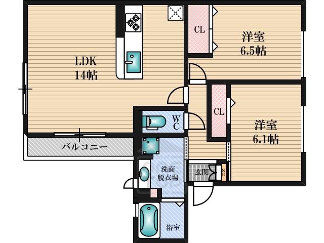 クレール桃山台(2LDK/1階)の間取り写真