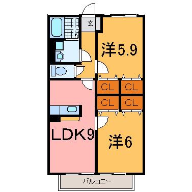 フェリーチェ尾上(2LDK/2階)の間取り写真