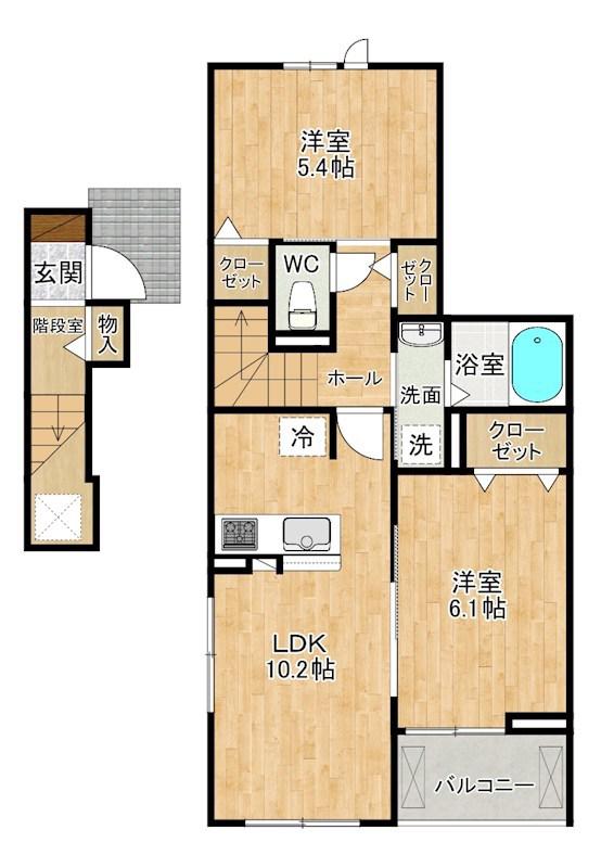 ルーミー新町(2LDK/2階)の間取り写真