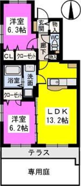 セピアコート弐番館(2LDK/1階)の間取り写真