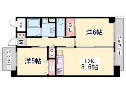 レ・ロウァ(2DK/4階)の間取り写真