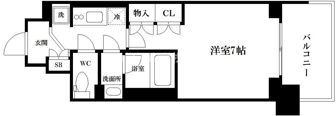 ルネフラッツ谷町四丁目(1K/2階)の間取り写真