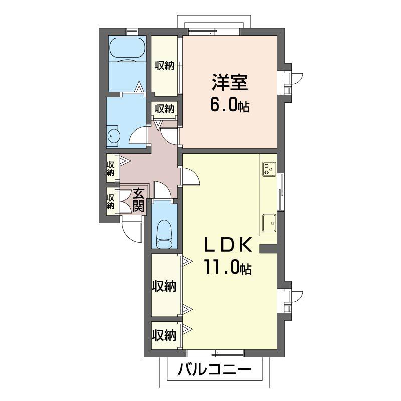アムールシャトーA(1LDK/2階)の間取り写真