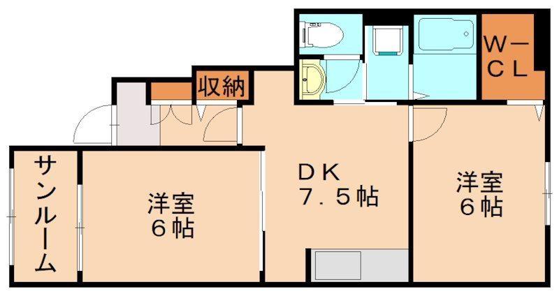 グーテンターク つなわき M(2DK/1階)の間取り写真