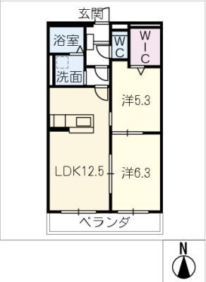 岐阜市鏡島東マンション(2LDK/2階)の間取り写真