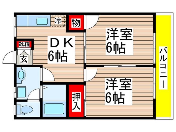 イーストヒル1(2DK/2階)の間取り写真