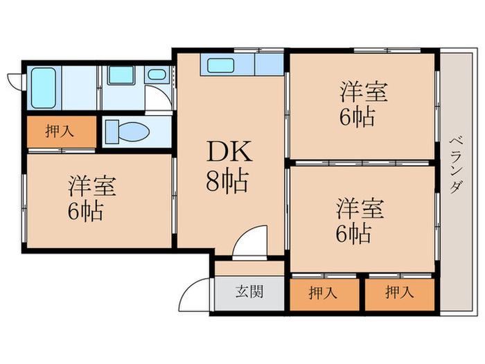 オアシス安部山公園(3DK/2階)の間取り写真