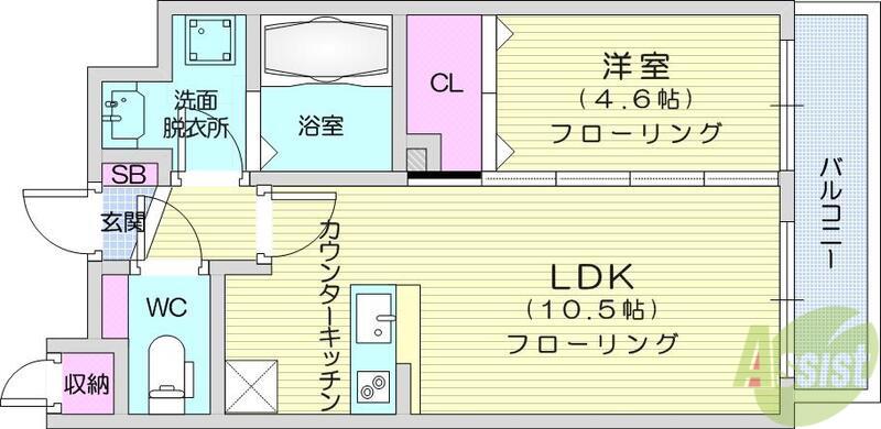 フェリーチェ薬師堂(1LDK/6階)の間取り写真