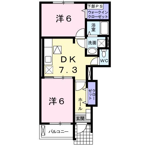 コリーヌA(2DK/1階)の間取り写真