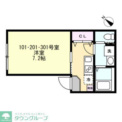 ベイルームグレイス相模大野(1K/1階)の間取り写真