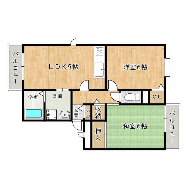 宗久園ハイツ A棟(2LDK/1階)の間取り写真