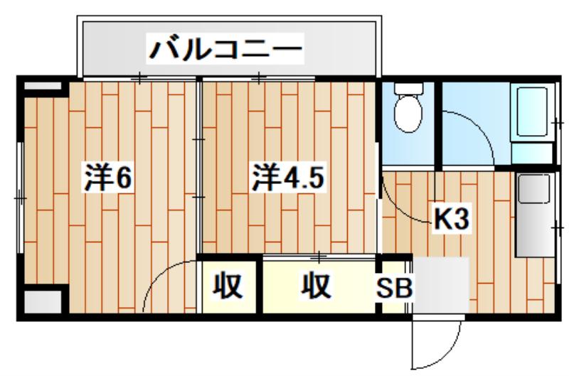 萩赤門ビル(2K/1階)の間取り写真