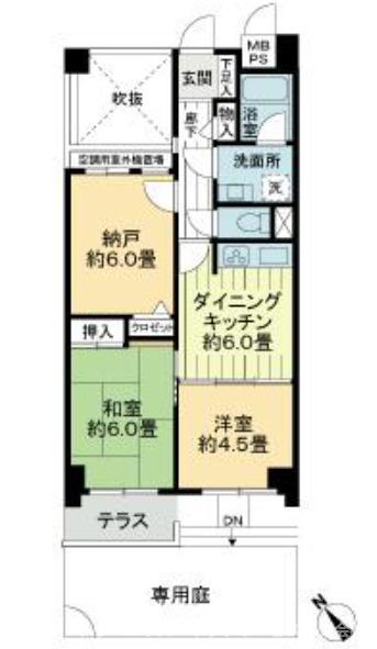 ライオンズヒルズ松戸(2SDK/1階)の間取り写真