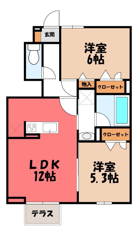 ウィル・クレスト II(2LDK/1階)の間取り写真
