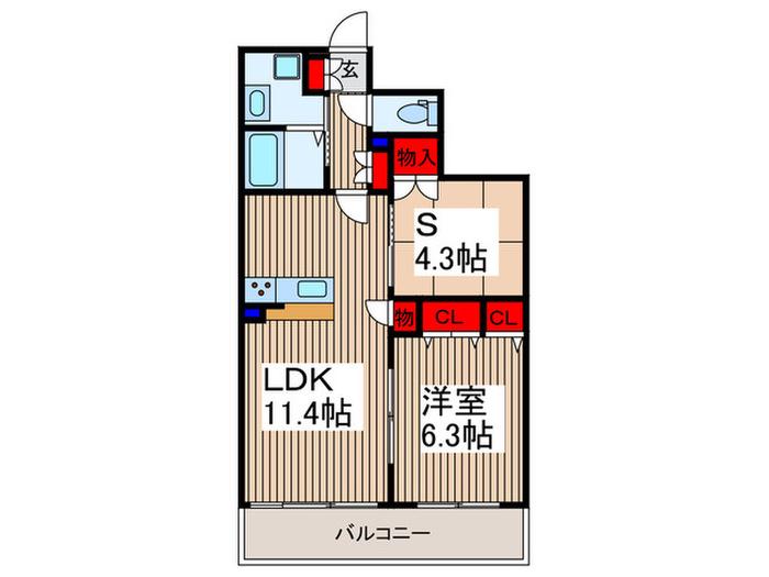 CALM RESIDENCE PROLOGUE(1SLDK/3階)の間取り写真