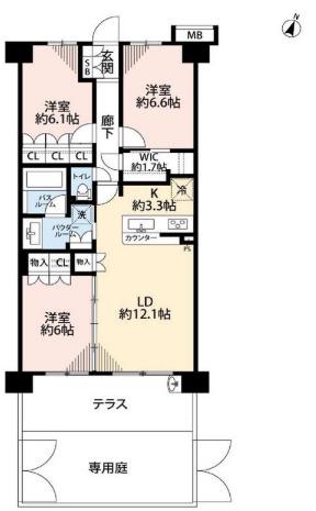 ハートビートベース横濱根岸(3LDK/1階)の間取り写真