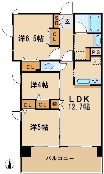 リベルタ港北(3LDK/5階)の間取り写真