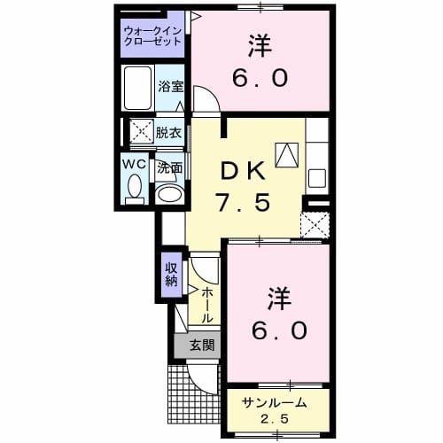ルミエール(2DK/1階)の間取り写真