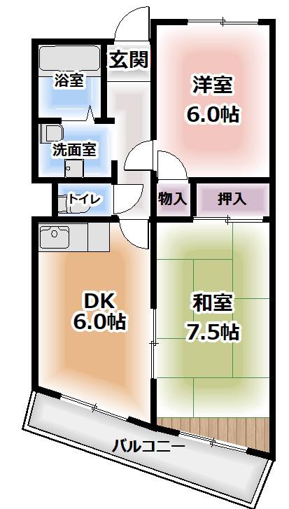 ロイヤルハイツ木村2号館(2DK/2階)の間取り写真