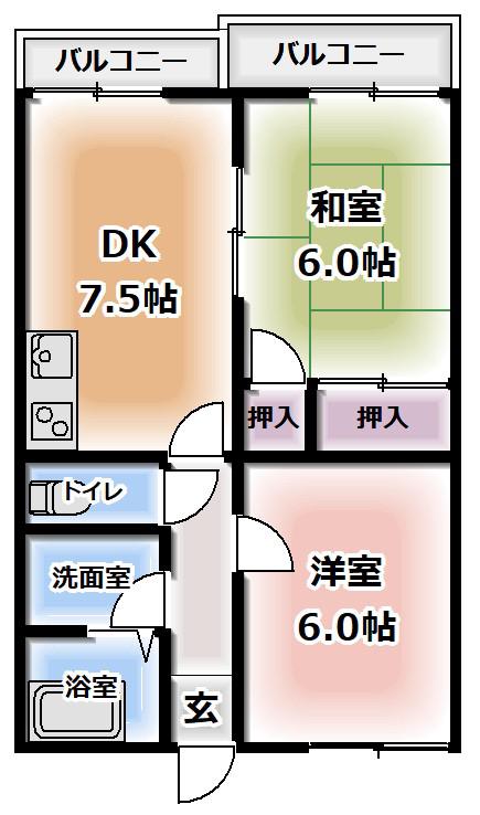 フアミール2号棟(2DK/2階)の間取り写真