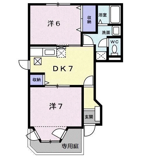ハイムサンビレッジB(2DK/1階)の間取り写真