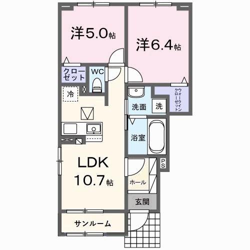 アンソレイエ高浜I(2LDK/1階)の間取り写真