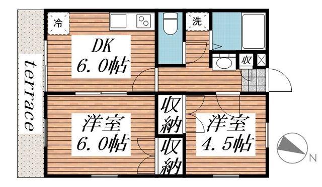 サニーヴィラII(2DK/1階)の間取り写真