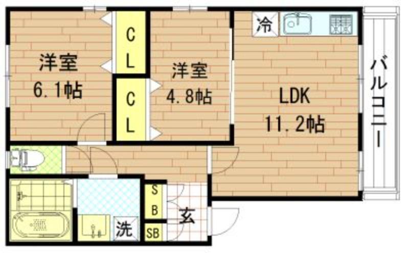 アクロス上町東アパートメントII(2LDK/1階)の間取り写真