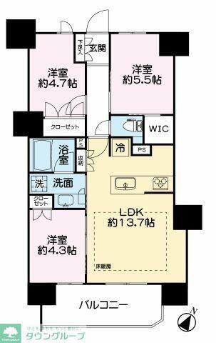 レーベン川越南大塚GENIX(3LDK/13階)の間取り写真