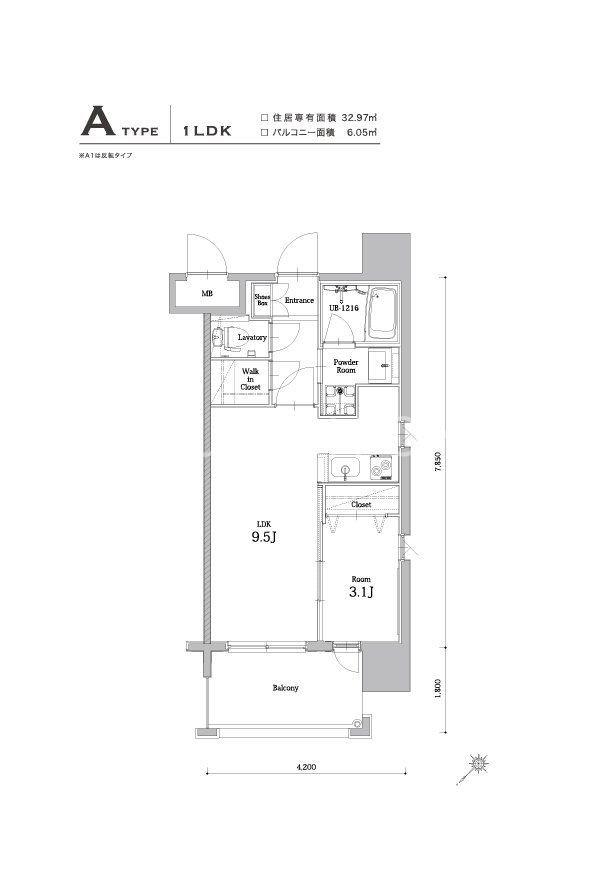 エンクレスト大博通APEX(1LDK/9階)の間取り写真