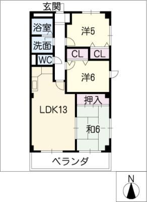 アルカディア高山(3LDK/3階)の間取り写真