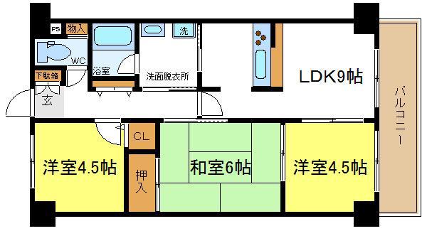 ディアコート喜連東(3LDK/5階)の間取り写真