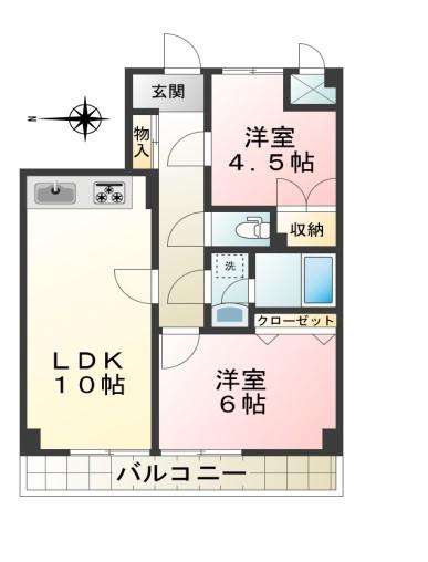 ボニータ府中(2LDK/2階)の間取り写真