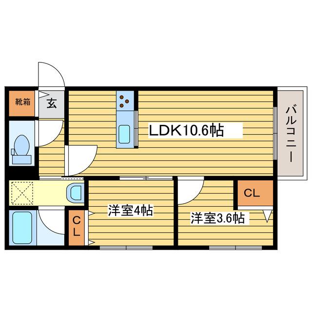 メニーズコート元町北(2LDK/2階)の間取り写真