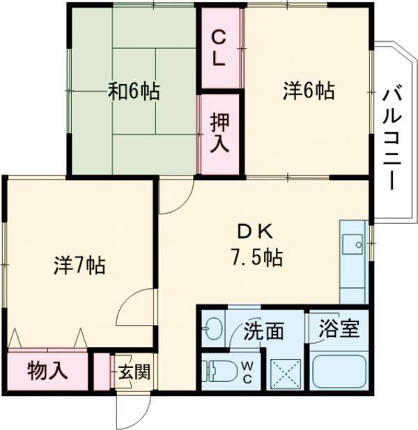 ハーバルコート・K(3DK/1階)の間取り写真