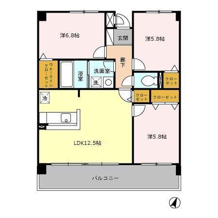 グランディル山王(3LDK/2階)の間取り写真