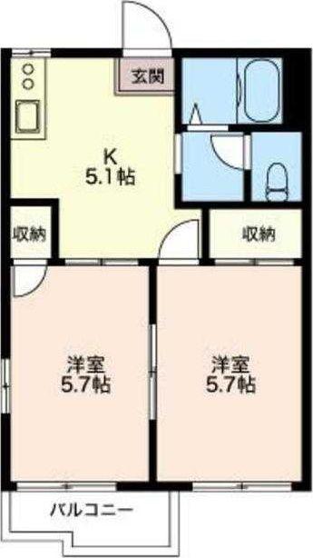 パークハイムE(2DK/2階)の間取り写真