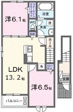 ユーセラーノA(2LDK/2階)の間取り写真