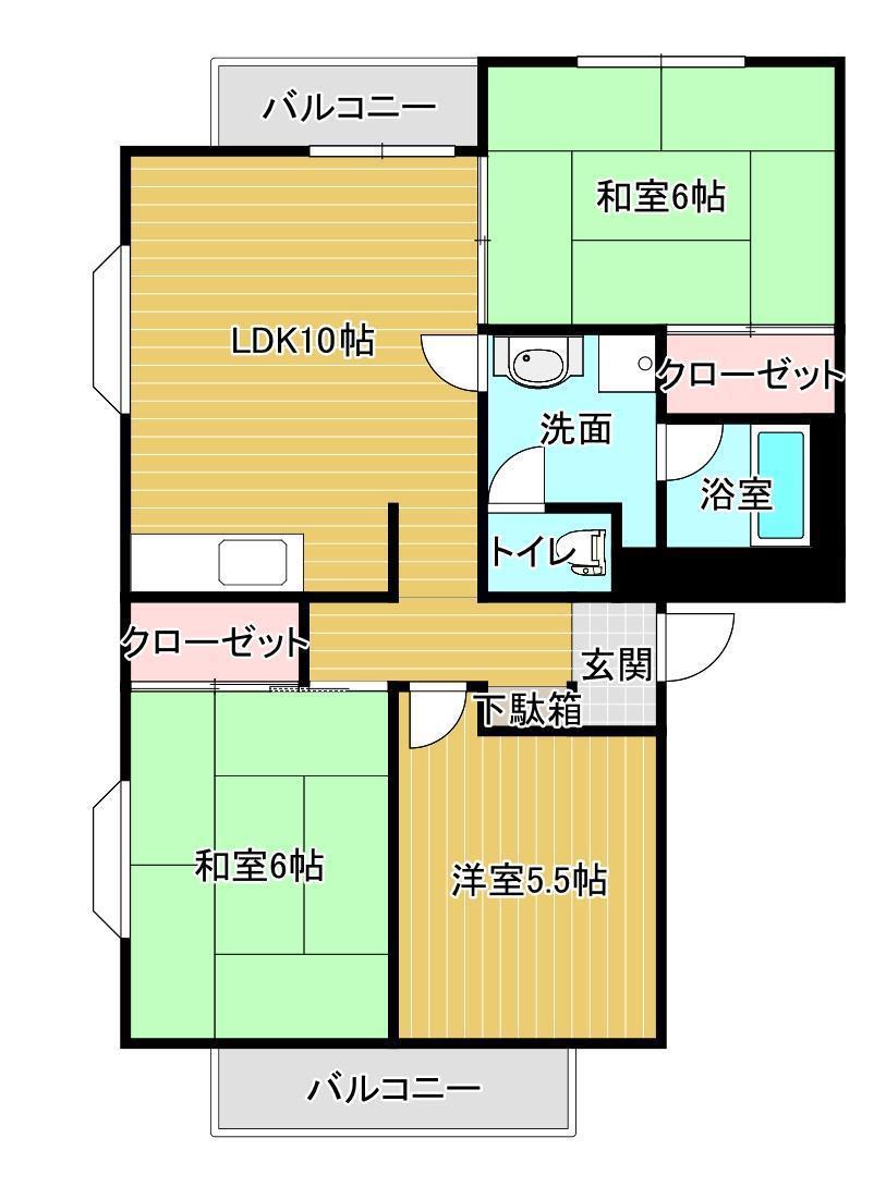 Kマンション(3LDK/2階)の間取り写真