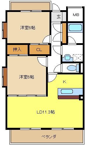 グランディール中京(2LDK/2階)の間取り写真