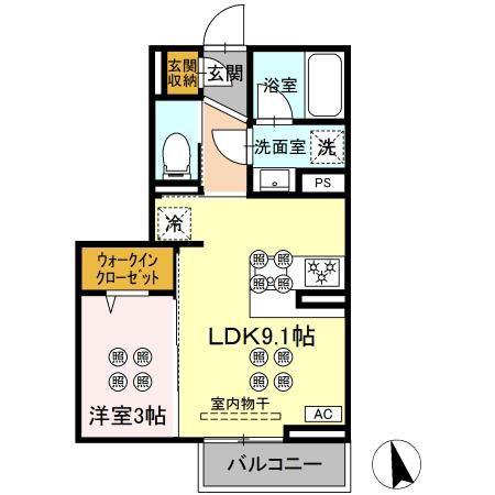 ディアライズ河内(1LDK/2階)の間取り写真