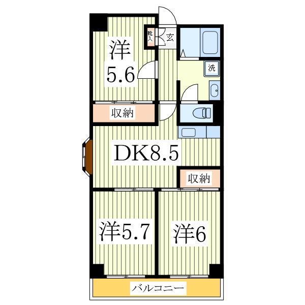 第5千代田マンション(3DK/1階)の間取り写真