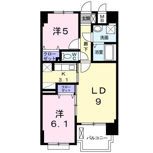 グランデスカイ空港南(2LDK/2階)の間取り写真