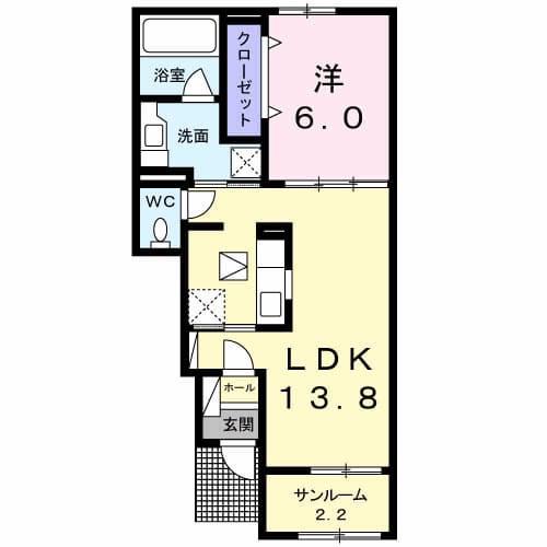 グランウエストD(1LDK/1階)の間取り写真