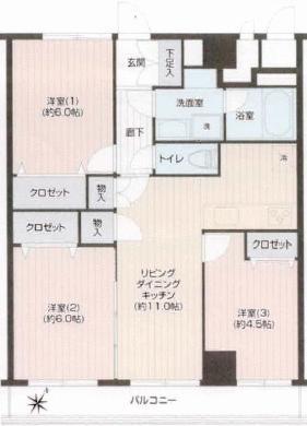 トーア川崎マンション(3LDK/4階)の間取り写真