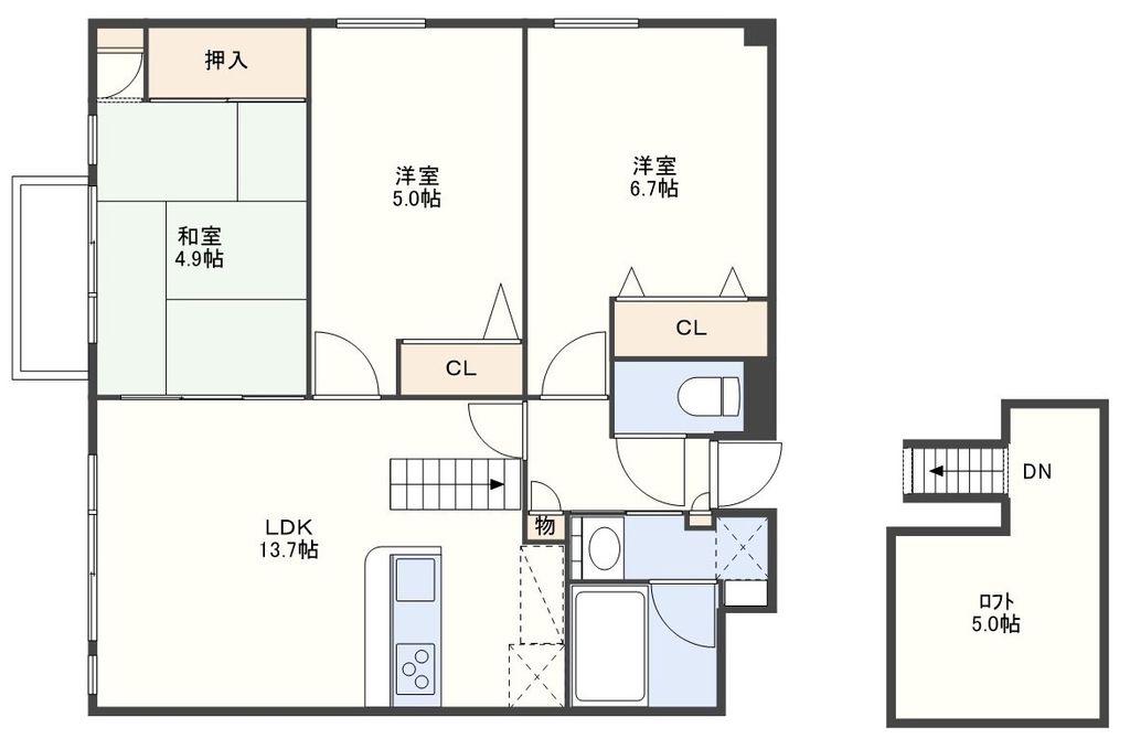 ハーバーヒルガーデン南山手(3LDK/2階)の間取り写真