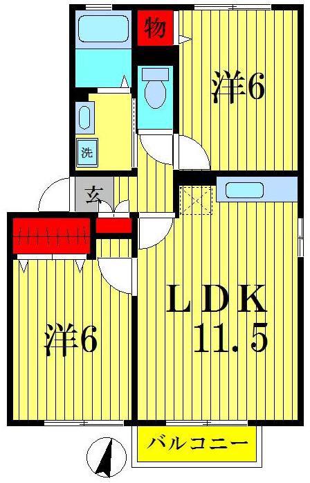 プリムヴェール壱番館/弐番館(2LDK/2階)の間取り写真